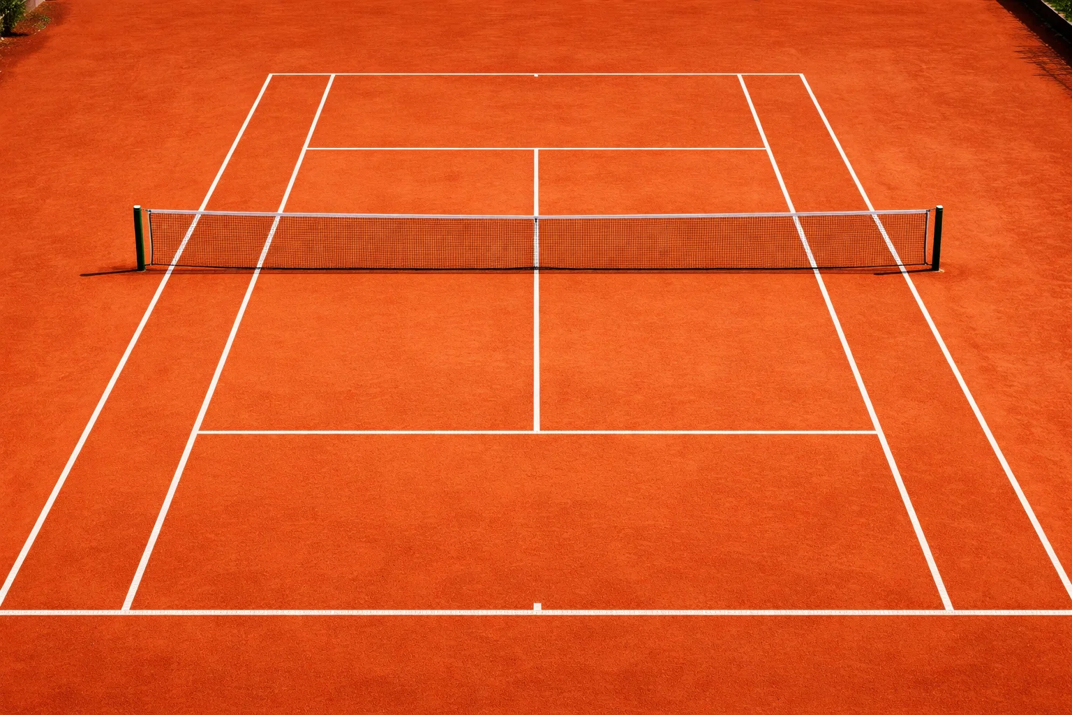 Campo da tennis con linee e rete, vista dall'alto