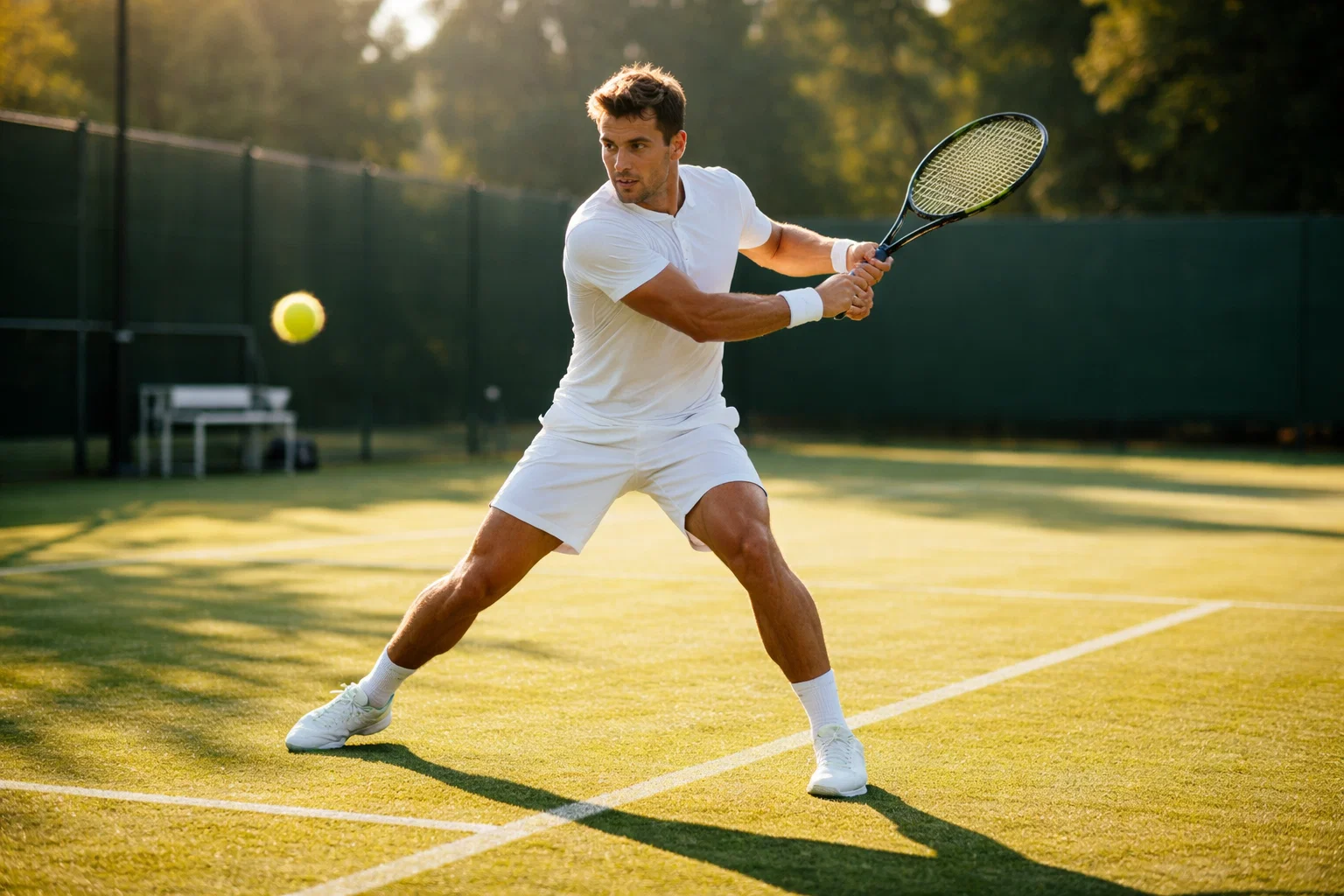Tennista professionista durante il riscaldamento pre-partita
