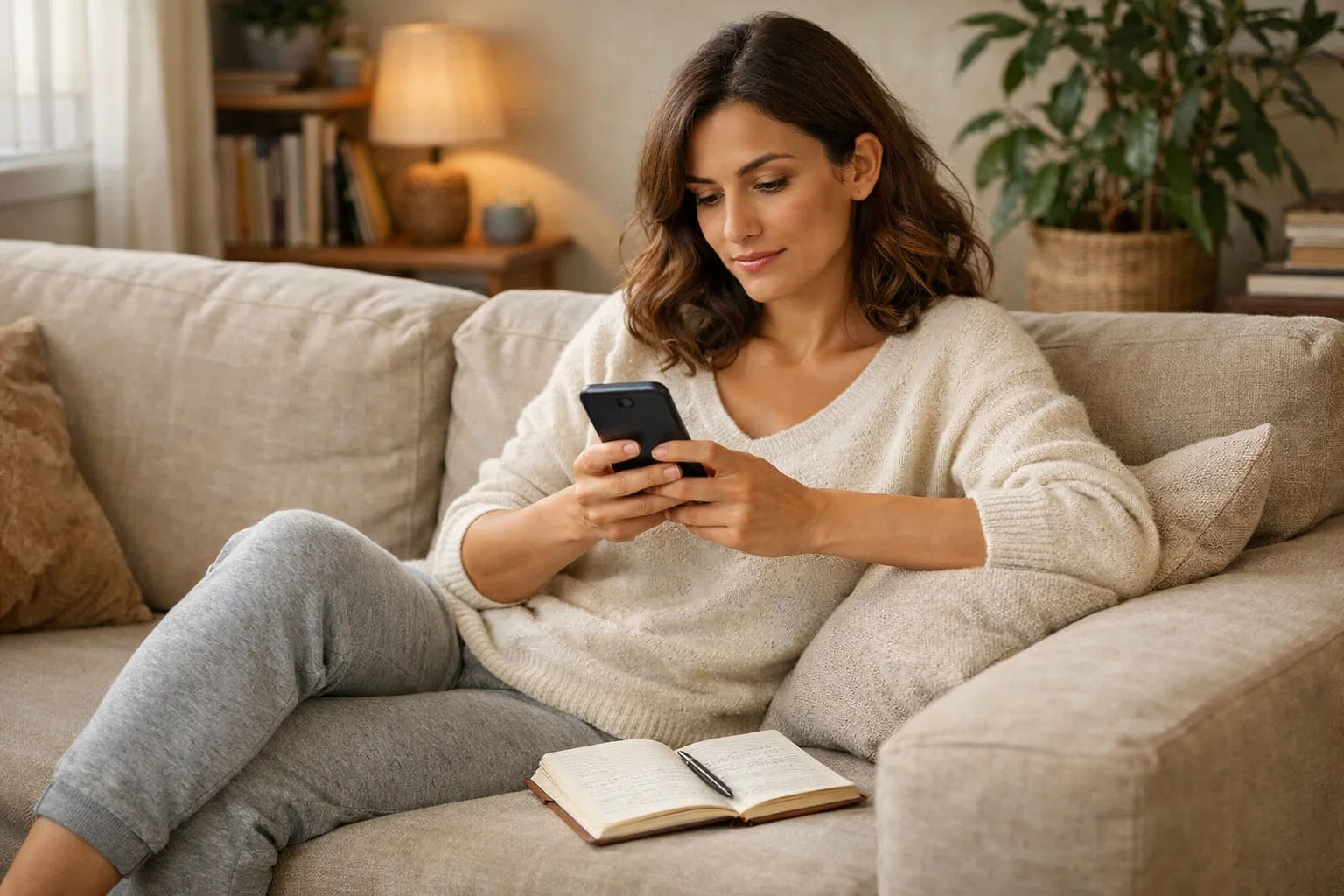 Persona che controlla il proprio budget di scommesse su smartphone con espressione riflessiva