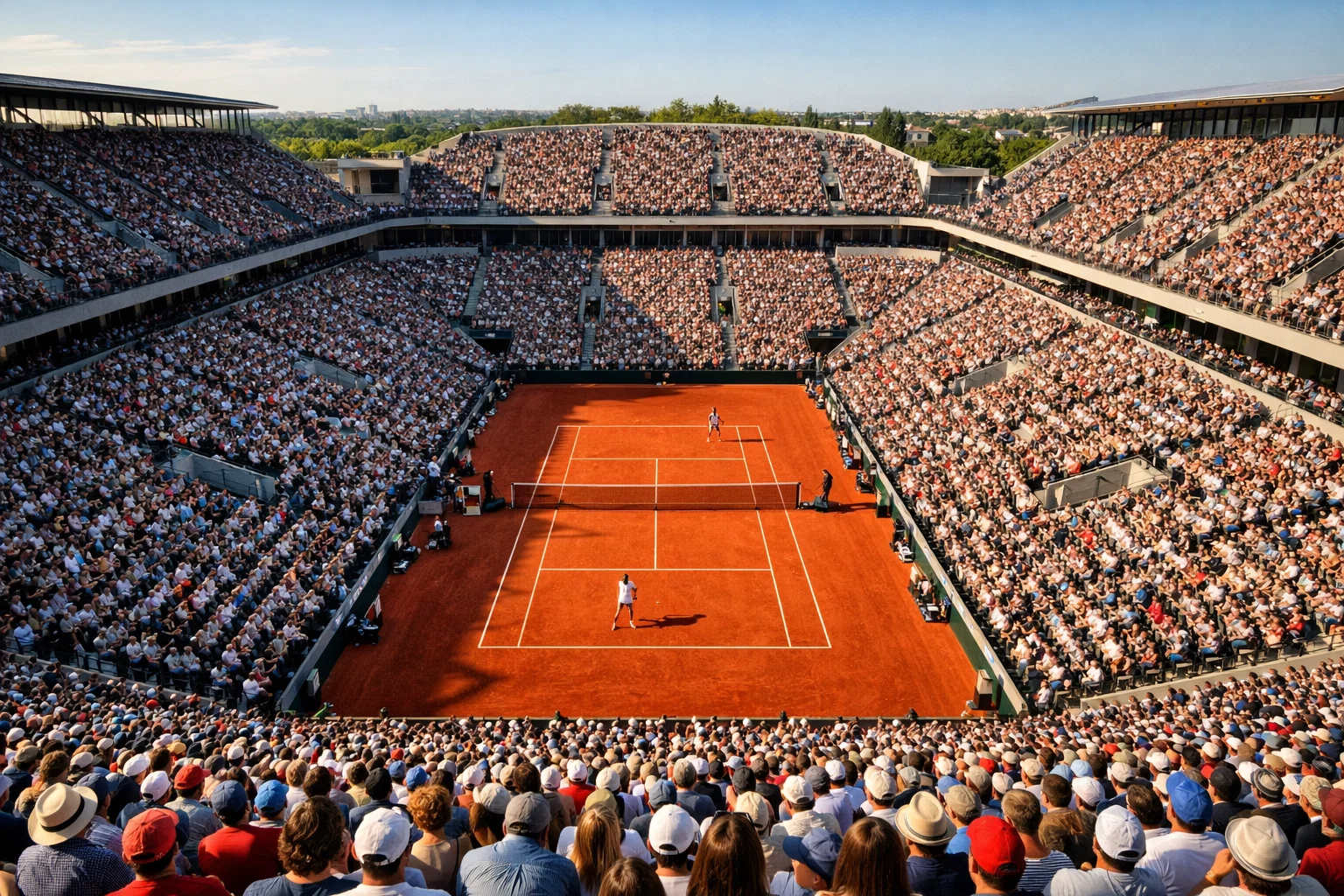 Stadio di tennis gremito durante finale di torneo Grand Slam