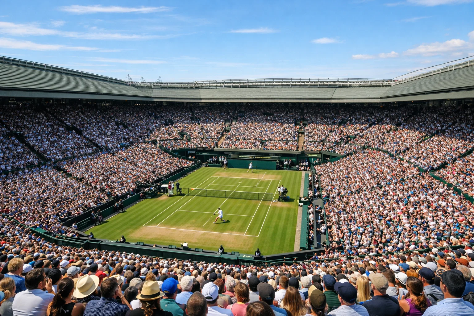 Stadio di tennis gremito durante un torneo del Grande Slam