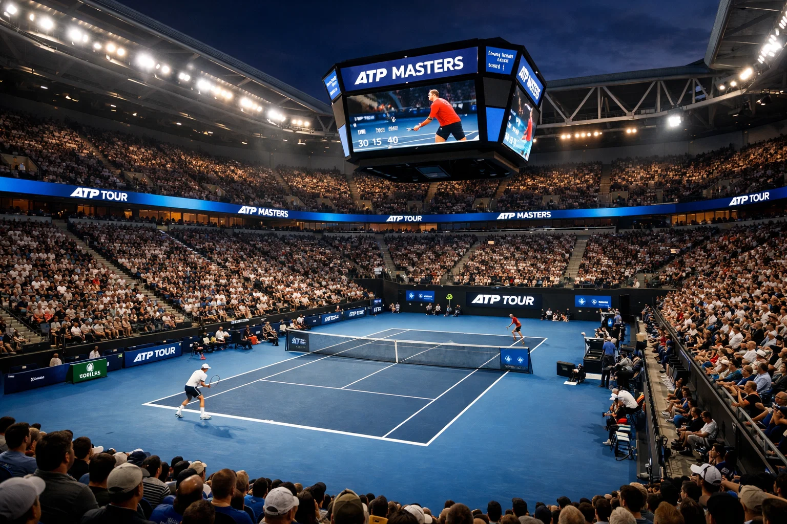 Campo da tennis moderno durante un torneo Masters 1000